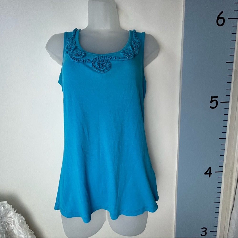 Style & Co. Light Blue 3D Floral‎ & Beads Tank Top Women's Medium
